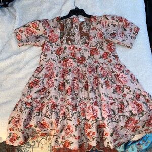 80s style dusty pink floral dress